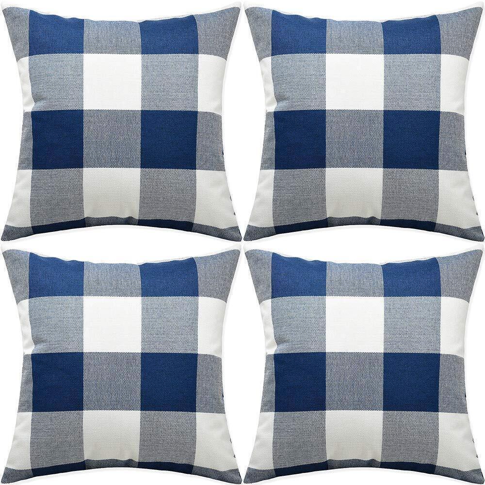 5494 Dark Blue and White Buffalo Check Plaid Throw Pillow Covers 18 x 18